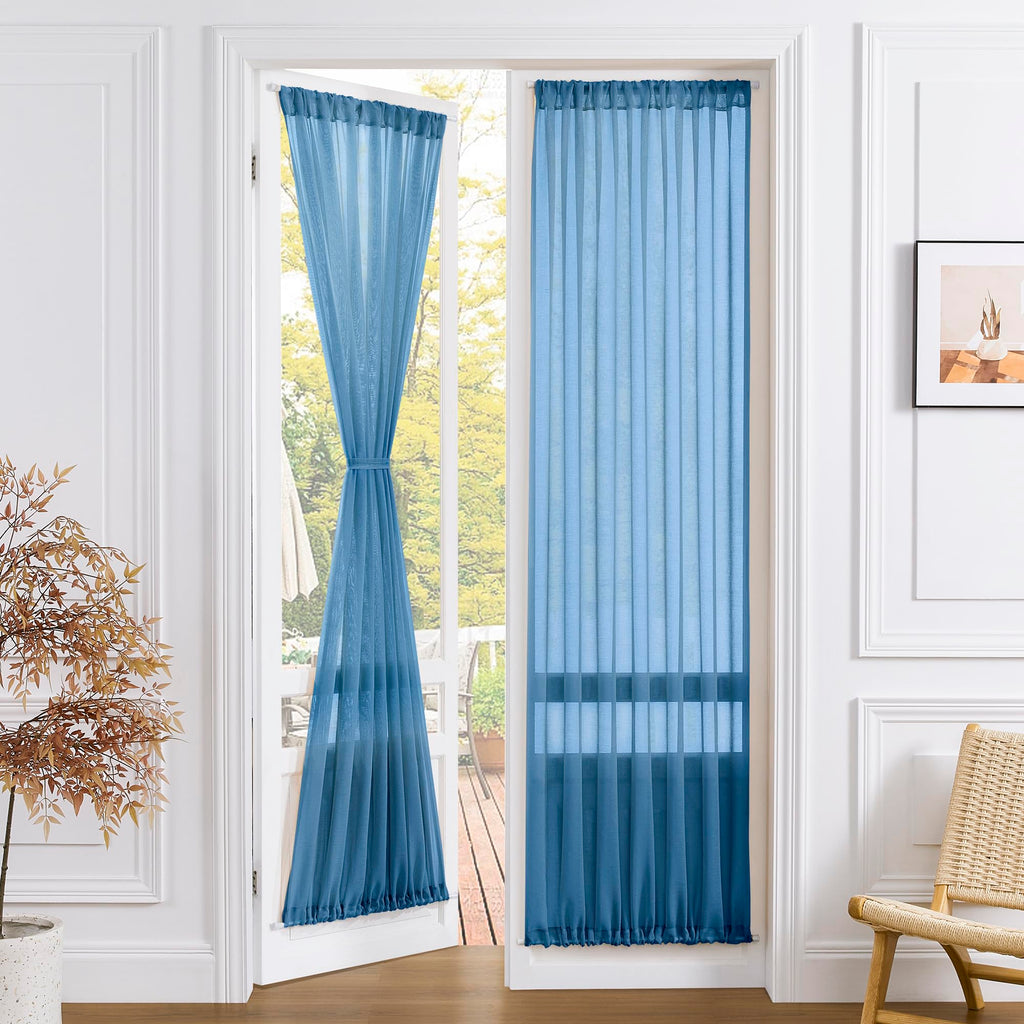 Sheer Door Curtain Closet Linen Textured Curtain Sheers Doorway Light Filtering Voile French Door Rod Pocket Curtains Patio Glass Doors