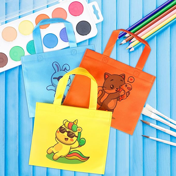 SPERPAND 100Pcs Non-Woven Gift Bags, 9.8" Small Reusable Goodie Bags, Grocery Bag with Handles, Party Favor Bag for Baby Shower, Birthday, Rainbow Party Supplies