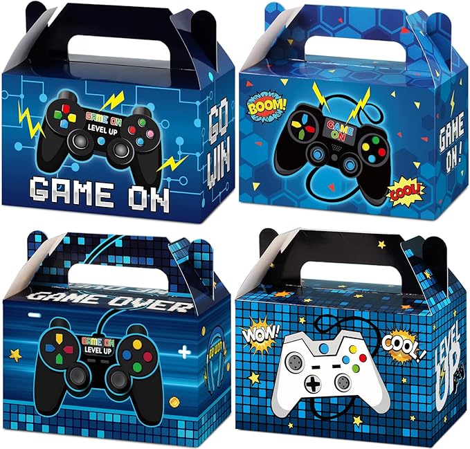 Tevxj 12 Pcs Video Game Bags Gamer Party Favors Treat Gift Boxes Gamer Candy Bags Gaming Party Favors Goody Boxes for Kids Boys Video Game Birthday Decorations Supplies 6 x 3 x 3.5 Inches（Blue）