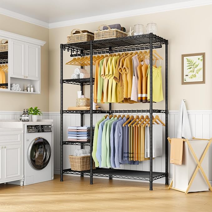 Ulif F2 Clothes Rack, 5 Tiers Heavy Duty Garment Rack for Bedroom, Freestanding Adjustable Closet Storage Organizer, 46.1" W x 15.4" D x 78.3" H, Load 630lbs, Upgraded Black