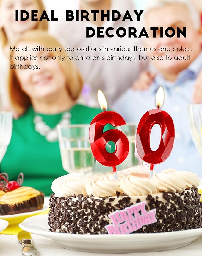 Red Birthday Candles for Cake, Number 50 Candle for 50th Birthday Decorations, 3D Design Cake Topper Decorations for Women Men Birthday Theme Party Anniversary Celebration Supplies