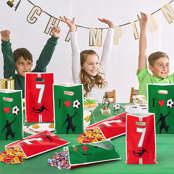 JuPelozak Soccer Party Favor Bags - 50pcs Football Themed Goodie Bag, Candy Cookies Gift Decor for Kids Boys Teens Adult, Birthday Holiday Celebration Decorations Supplies for 2026 Sport Team Event