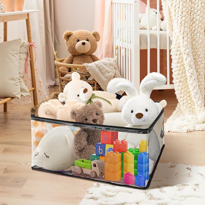 4Pack Clear Blanket Storage Bags, Vinyl Comforter Clothes Storage Closet Organizers and Storage Containers Moving Bags with Reinforced Handle for Bedding, Clothing, Comforters, Pillows, Toys,90L