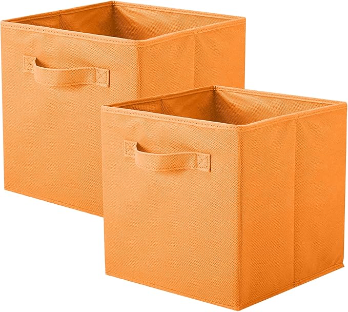 ShellKingdom Storage Bins, Foldable Fabric Storage Cubes and Cloth Storage Organizer Drawer for Closet and Toys Storage, 2 Pack (Orange)