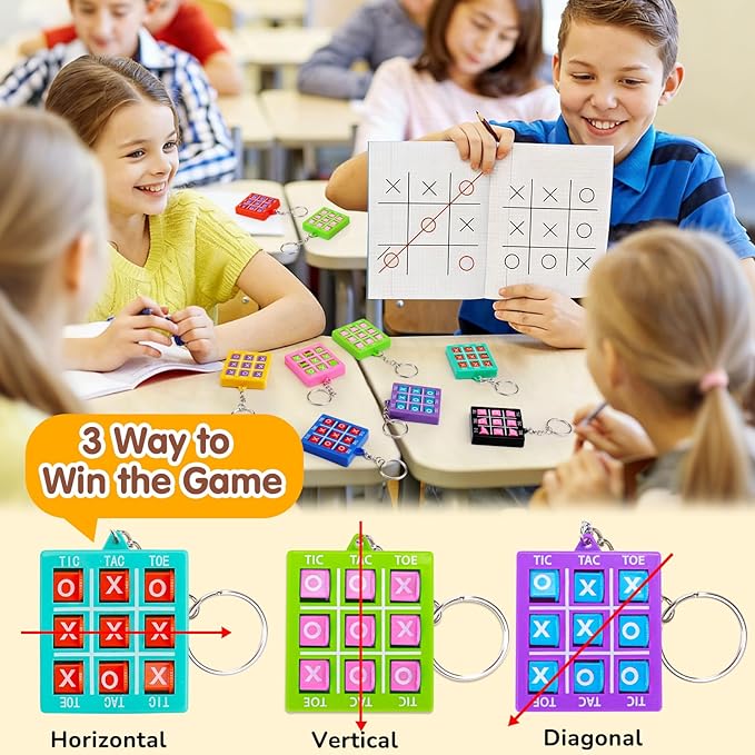 16PCS Tic Tac Toe Game Birthday Party Favors Goodie Bags Stuffers for Kids 3-5 4-8 8-12 Summer End of Year Student Gifts from Teacher Classroom Treasure Carnival Prize Box Return Gift Pinata Keychain