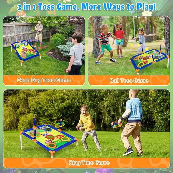 Subao Bean Bag Toss Game,3 in 1 Cornhole Set,Kids Outdoor Games,Sports & Outdoors Play Toys for Toddler Boys Girls 3 4 5 6 7 8 9,Ring Toss Game for Yard Lawn Party Family,Toys Gifts for Kids Age 3+