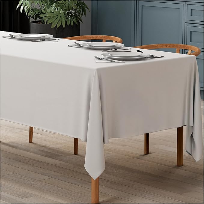 WEALUXE White Table Cloth for 8 Foot Rectangle Tables, 60x126 inches, Water, Stain and Wrinkle Resistant, 200 GSM Washable Poly Fabric Tablecloth Rectangular, Elegant and Durable
