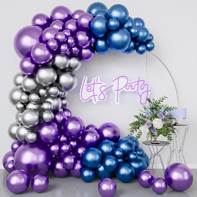 Metallic Purple and Blue Balloon Arch Garland Kit-Metallic Blue Silver Balloon 122Pcs for Christmas,Baby Shower,Graduation,Halloween,Birthday,Bachelorette.