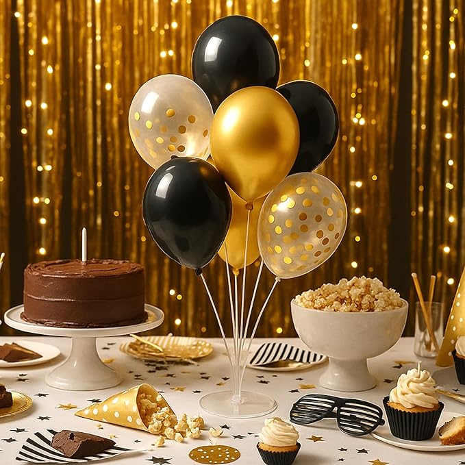 6pcs Balloon Stands Kit Table Centerpiece Table Decorations for Anniversary Birthday Wedding Graduation Retirement Party Decorations (Black Gold)