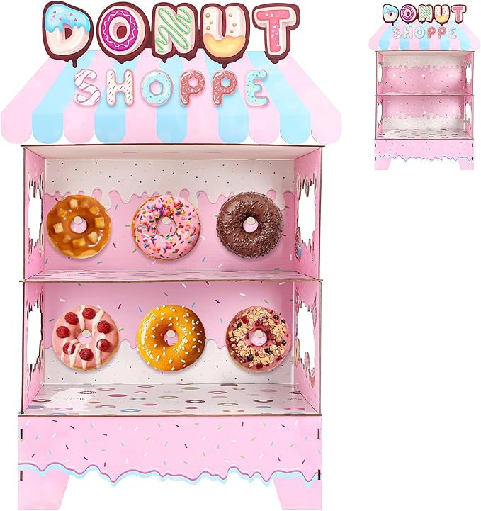 Donut Stand Birthday Party Decorations 3 Tier Sweet Candy Cupcake Holder Lollipop Ice Cream Dessert Table Decor for Girls Themed Birthday Party Supplies
