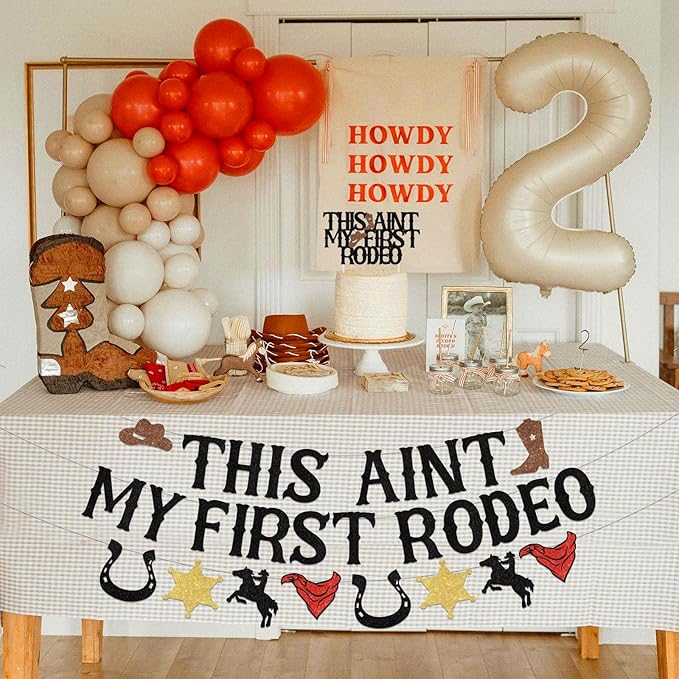 Sursurprise Western 2nd Birthday Party Decorations, This Ain't My First Rodeo Banner Cake Topper Garland, Cowboy Cowgirl Mexican Two Birthday Party Supplies