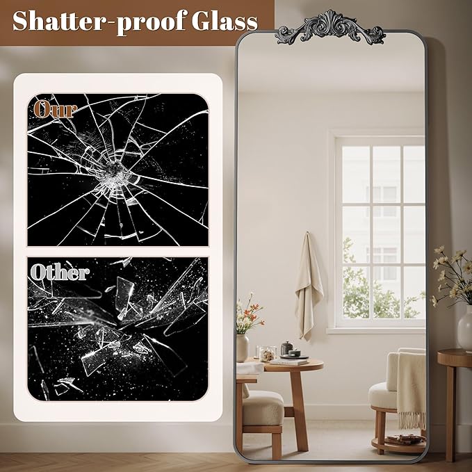 Vintage Full Length Mirror, 81"x41" Floor Mirror with Carved, Full Body Mirrors for Home Decor, Standing/Hanging Large Wall Mirrors for Bedroom/Living Room/Entryway, Black, Retro Style