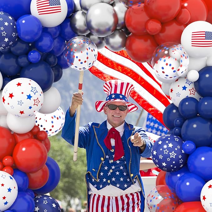 166Pcs Red White and Blue Balloons Garland Arch Kit, Memorial Day 4th of July Party Decorations Nautical Patriotic Flag Star Foil Balloons for Independence Baby Shower Baseball Veterans Party Supplies