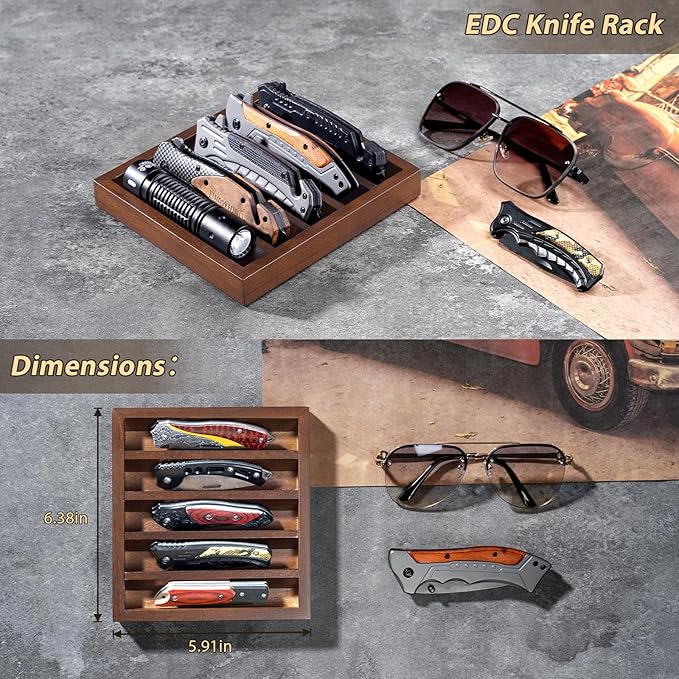 Knife Display Case Knife Holder for Pocket Knife Case Storage, Edc Tray Fits Edc Flashlight (Walnut,2 Pack)