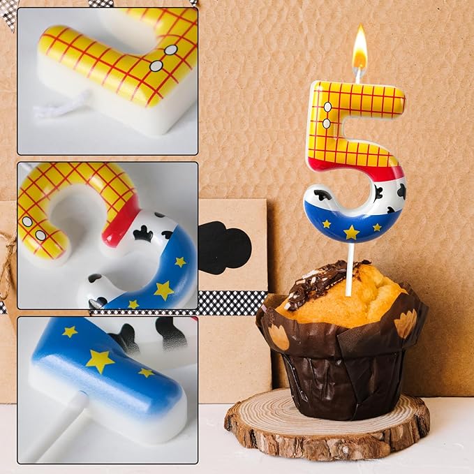 Toys Inspired Game Birthday Number Candles, Cartoon Story Number Candles, Cartoon Cake Decorations, Birthday Decoration Supplies, Suitable for Boys and Girls Party Celebrations (5) (Number 5)