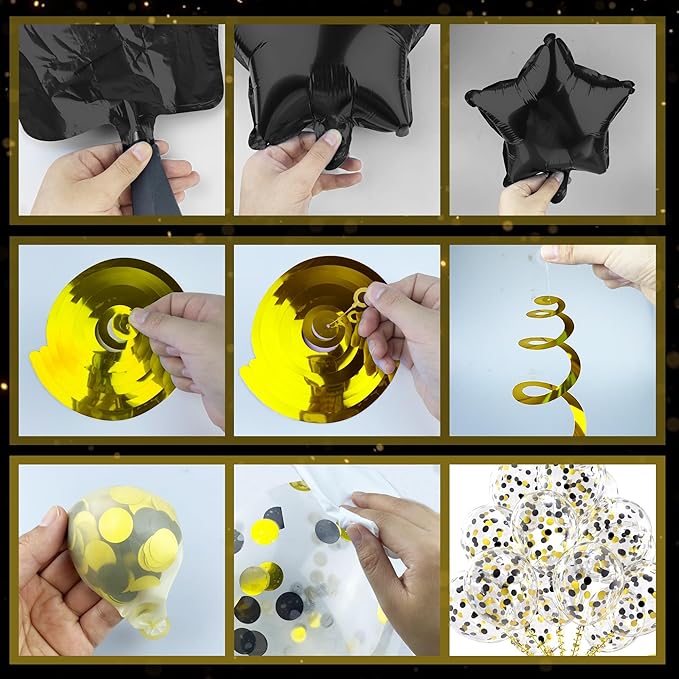 56 PCS Happy Birthday Balloons Happy Birthday Banner Gold and Black Balloons for Boys Men Girls Women 16th 18th 20th 21st 25th 30th 40th 50th 60th Birthday Party Decorations