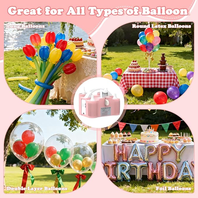 AXHJ Electric Balloon Pump, Portable Electric Air Balloon Pump Dual Nozzle Air Blower Pump, Balloon Inflator for Party Decorations