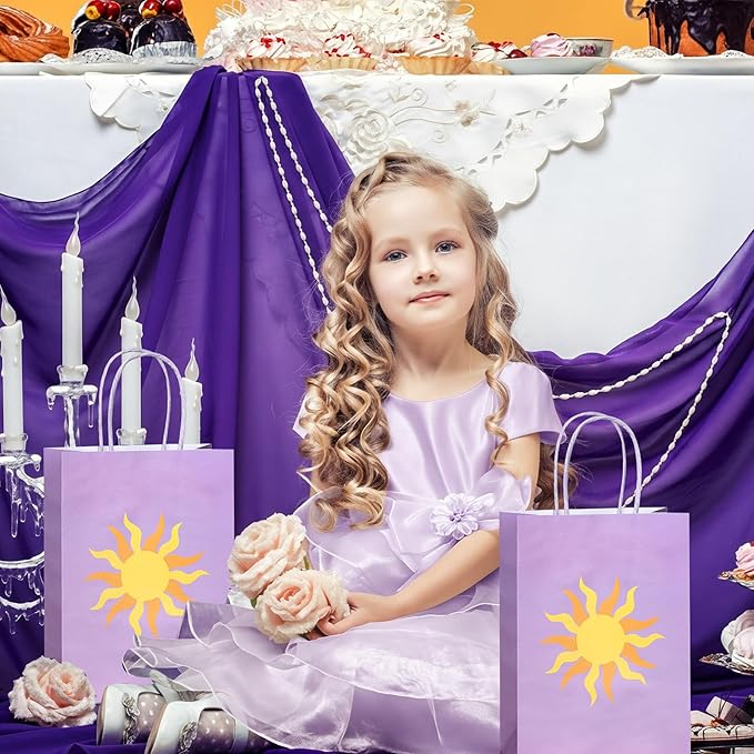 Humyoun 30 Pcs Purple Sun Gift Bags Princess Birthday Party Favors Goodie Candy Treat Paper Bag with Handle Bulk Princess Birthday Wedding Party Supplies Decorations, 8.3 x 5.9 x 3.2 Inch