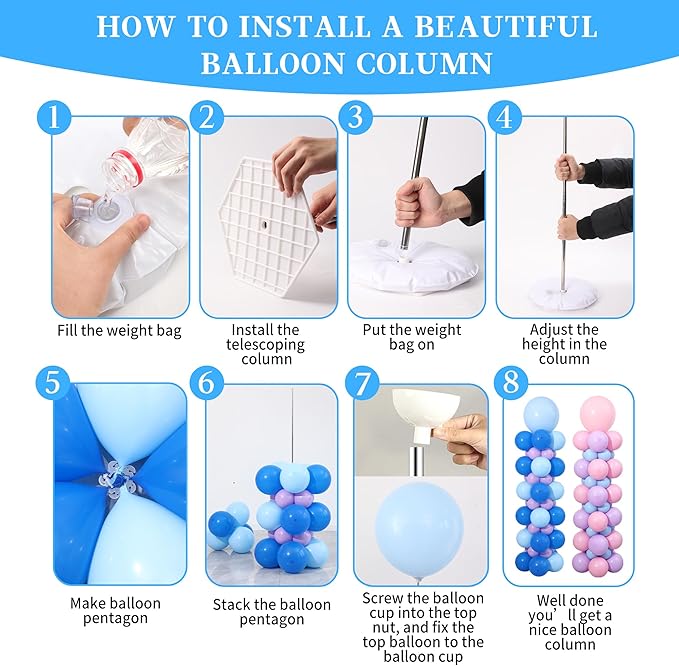 Blue Pink and Purple Balloon Column Stand Kit Set of 2, 140PCS Balloon Towers Set of 2 Pink Blue Purple Balloon Arch Kit for Gender Reveal Summer Tropical Cartoon Birthday Party Decorations