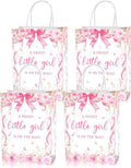 16 Pcs A Sweet Little Girl is on The Way Baby Shower Goodie Bag,Pink Bow Girls Gift Snacks Treat Candy Party Favors Bags for Pink Floral Theme Baby Shower Gender Reveal Party Decorations Supplies