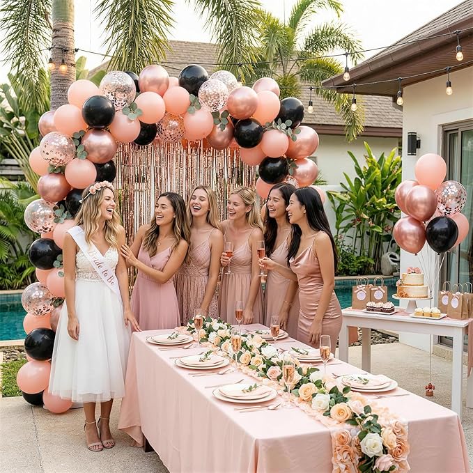 HILAVO Rose Gold and Black Balloons, 12Inch Metallic Rose Gold and Confetti Latex Balloons for Girls Women Birthday Graduation Baby Bridal Shower Party Decorations