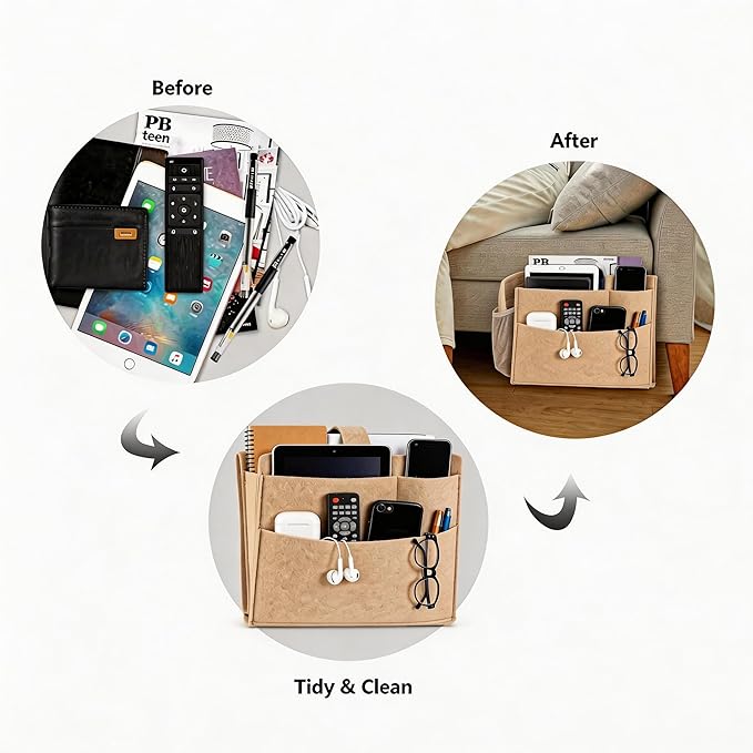 Felt Bedside Caddy, Large Bed Storage Organizer Hanging Bag Holder with Cord Slit,Magazine Book Phone and Remote Caddy for Bed Home Dorm Sofa,Bedside Pouch