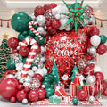 FunHot Christmas Balloon Arch Kit, Xmas Green Red Balloon Garland, Retro Green Dark Red Metallic Silver Confetti Latex Balloons with Candy Cane Xmas Star Foil Balloons for Christmas Party Decorations
