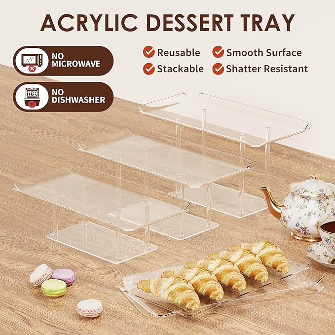 HeiMma 6 Pack Dessert Table Display Set, Clear Acrylic Dessert Display Stands with 3 Pack Dessert Tray Platters Buffet Risers for Pastry Food Fruit Candy Treat for Wedding Birthday Party