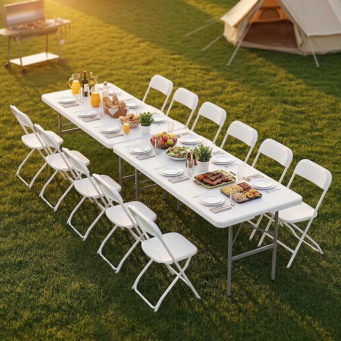 DUMOS 3.8 FT Folding Picnic Table Easy to Fold and Store, Foldable Table for Camping Picnic Dining Party Kitchen Outdoor Indoor with Carrying Handle