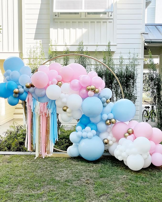 Pink and Blue Balloons Garland Kit, 124pcs Pink White Blue Latex Balloons Arch for Birthday, Baby Shower, Gender Reveal Party Decoration
