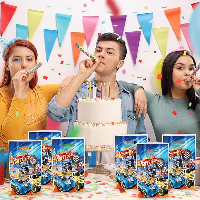 30Pcs Hot Cars Theme Party Decorations Goodies Candy Gift Bags for Party Favor Candy Goodie Treat Bags with Shopping for Birthday Wedding Baby Shower