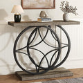 39.4" Entryway Table, Industrial Console Table for Entryway with Anti-Tilt Design, Narrow Wood Accent Sofa Table Behind Couch with Double Circle Base for Hallway, Living Room, Foyer (Industrial Grey)