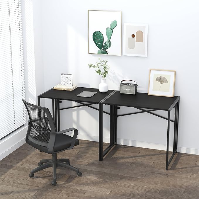 Lutown Teen Folding Computer Desk - 32 inch, Writing & Gaming, Small Space Office Desk, Black, No Assembly Required