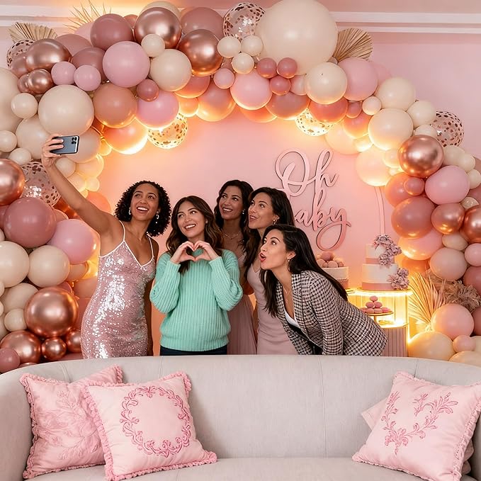 Rose Gold Balloon Arch Kit, 137Pcs Blush Pink Dusty Balloons Metallic Sand White Vintage Soft Pink for Wedding Baby Shower Girl Birthday Bridal Shower Princess Party Decorations