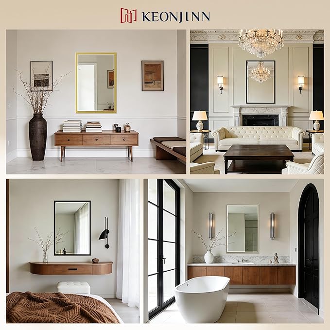 Keonjinn 72" x 36" Large Black Bathroom Vanity Mirror, Brushed Black Framed Mirror for Wall, Tempered Glass with Beveled Edge, Sculpted Aluminum Alloy Frame, Oversized Bathroom Mirrors for Over Sink