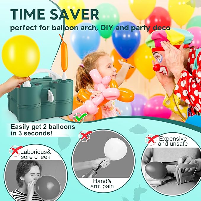 Balloon Pump, LooLaa 3-in-1 Air Pump for Inflatables and Balloons, Electric Balloon Pump for Latex 260q Foil Balloons, Quick-Fill 110V AC Inflator Deflator for Pool Floats Air Mattress Inflatables