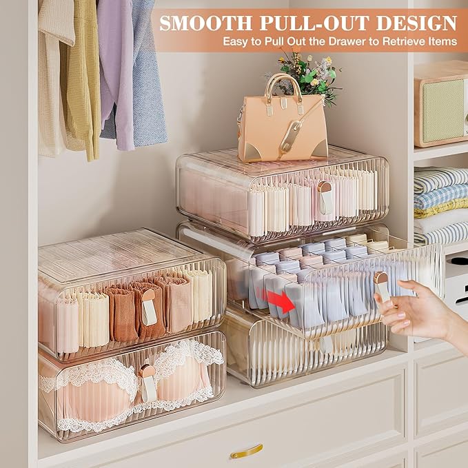 Neprock Underwear Drawer Organizer - Stackable Bra Organizer for Closet, 1 Cell Clear Acrylic Bra Storage Box, Closet Organizers and Storage for Lingerie, Undergarment, Baby Clothes, Scarf