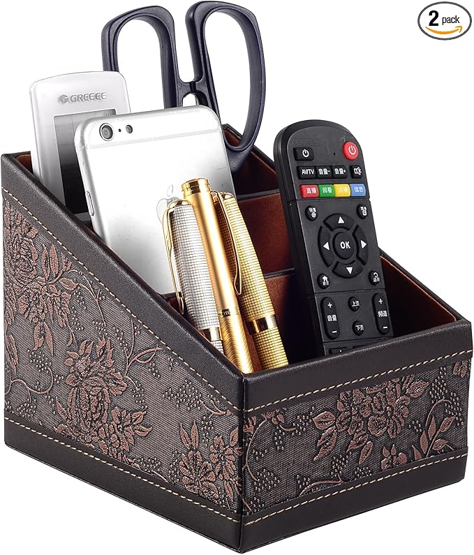 PU Leather TV Remote Control Holder with 3 Compartments,Nightstand Caddy Organizer,Storage Rack,Storage Box,Media Accessory Storage,Desk Organizers (Brown (Retro))