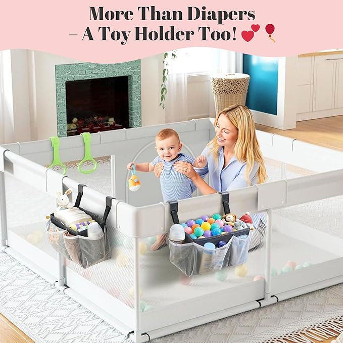 2-Pack Hanging Diaper Organizer for Crib, Playpen, Bassinet | Hold 50+ Diapers, Baby Diaper Caddy for Changing Table, Washable Newborn Essentials Organizer with Hook Straps, Ideal Baby Shower Gifts