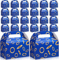 Marspark 24 Pack Blue with Gold Ring Party Favor Treat Boxes with Handles Theme Paper Goodie Candy Gift Gable Boxes for Video Game Birthday Party Decorations(Blue and Golden)