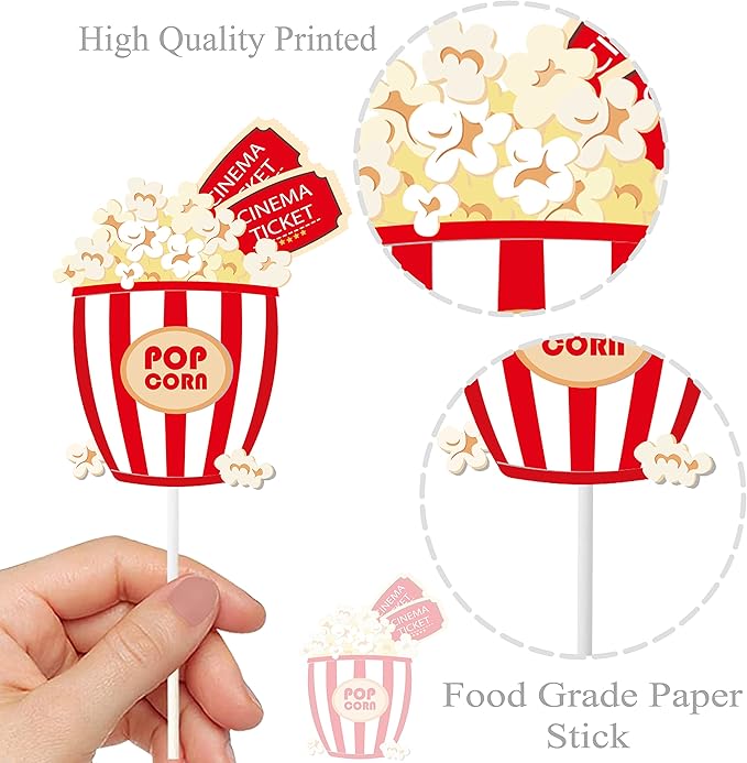 36pcs Movie Cupcake Toppers Movie Night Films Video Recorders Popcorns Cupcake Picks for Movies Theme Birthday Party Decorations Baby Shower Supplies