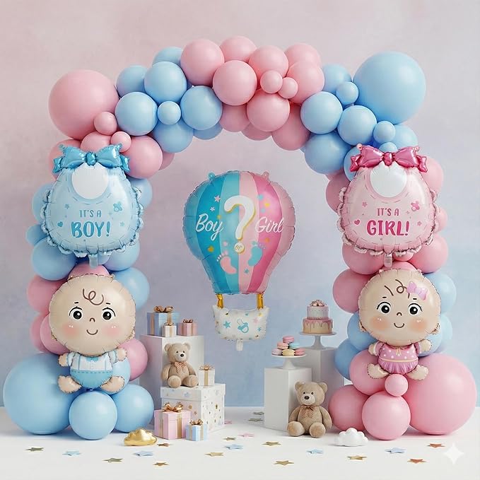 141 Pcs Pink and Blue Gender Reveal Balloon Arch Kit, Balloon Garland Decor with Foil Accents for Boy or Girl Baby Shower, Gender Reveal Party Decorations