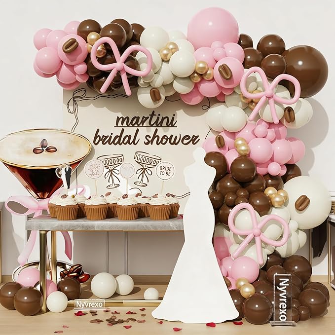 Espresso Martini Birthday Party Decorations, 145Pcs A Tini Bit Older Pink Brown Balloon Garland Arch Kit for Love Is Brewing Girls Women Trendy Martini Bar Bachelorette Bridal Shower