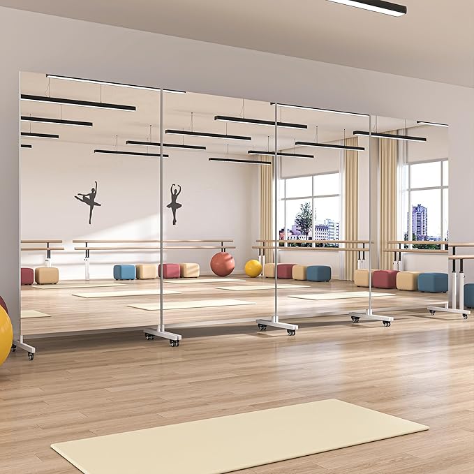 Hasipu Home Gym Mirror 360° Swivel on Wheels, 71" x 24" Extra Large Full Body Rolling Mirror for Yoga Studio, Bedroom, Dancing Studio, White