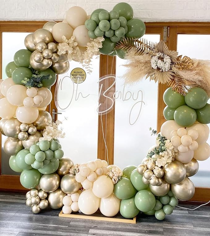 Sage Green Balloons Arch Kit, 124pcs Green and Gold Balloons Sage Green White and Gold Balloons for Birthday Baby Shower Wedding Party Decorations