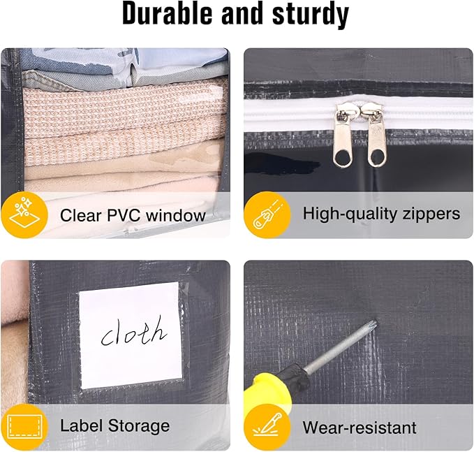 YGEOMER Bedding Storage 90L Blanket Storage Bags 6 Pack Large Foldable Heavy Duty Clothes Containers for Closet, Clothing, Comforters, Bedding, Bed Sheets, Pillows and Toys Organizers