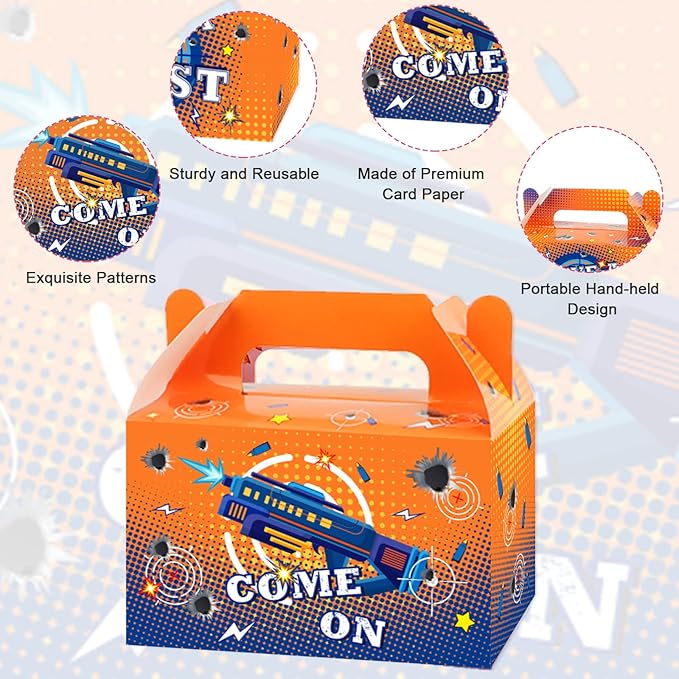 12 Pcs Dart War Party Favor Boxes Dart Battle Goodies Candy Treat Boxes Game Dart Theme Gift Bags for Kids Boys Blue and Orange Birthday Party Baby Shower Decorations Supplies 6 x 3 x 3.5 Inches