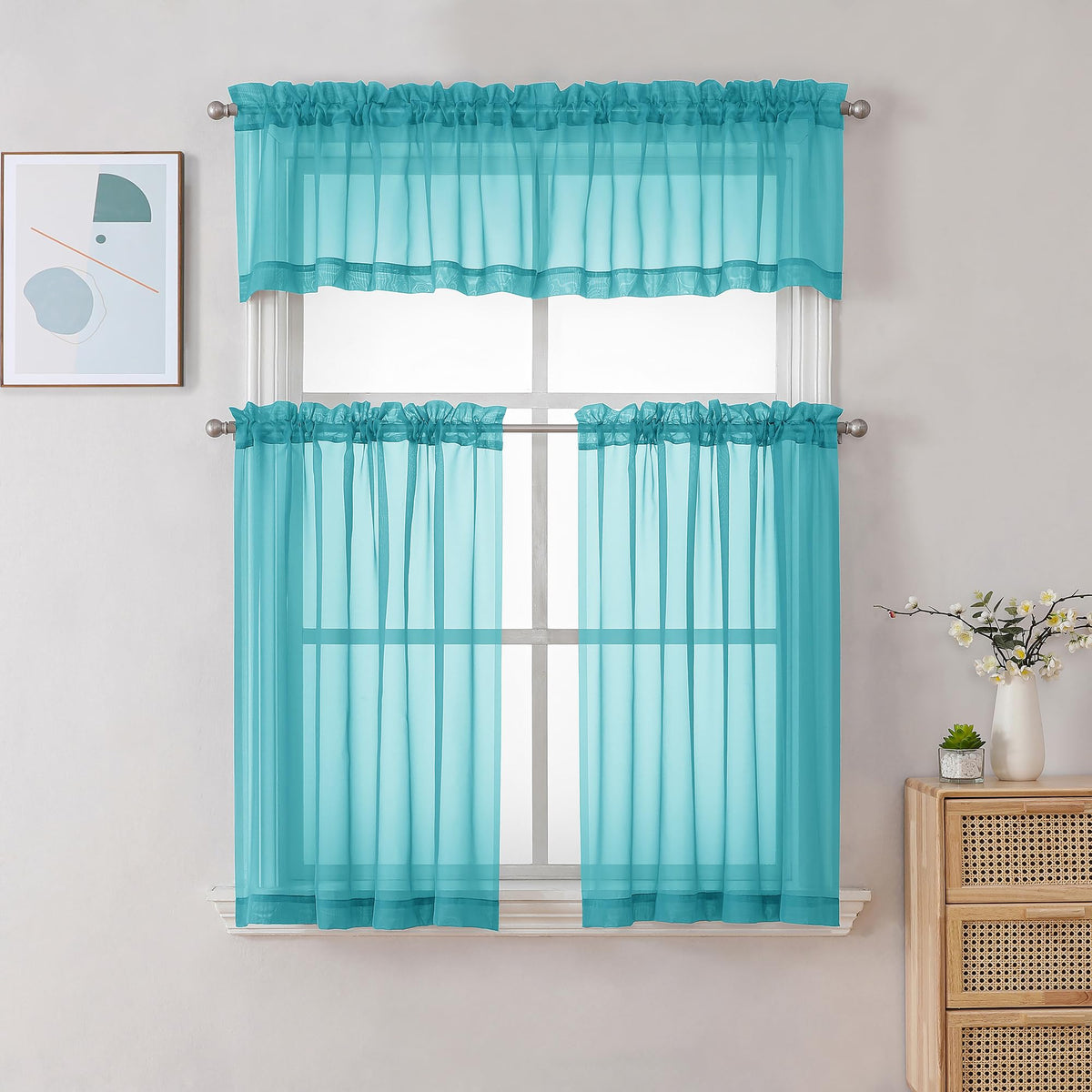 Sheer Turquoise Tier Curtains 24 Inch Length (2 Count)