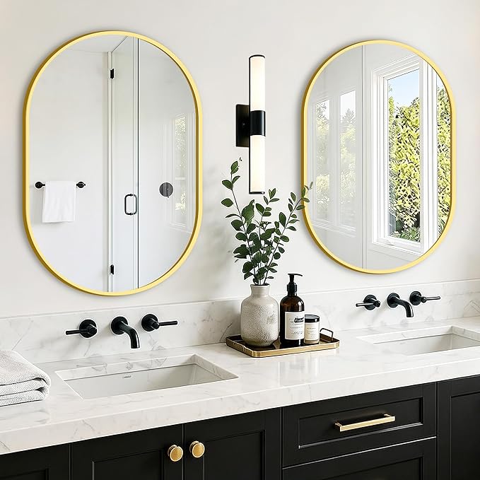 TRAHOME Oval Bathroom Mirror, 2 Pack 20"x30" Gold Vanity Mirror for Over Sink, Bedroom, Living Room, Entryway, Modern Mounted Metal Frame Wall Mirror