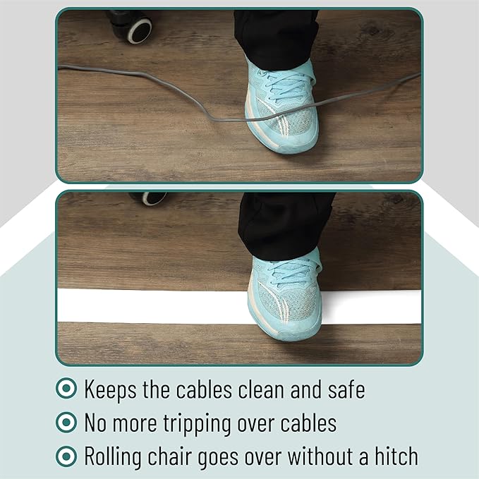 Bates- Floor Cord Cover, 6ft, Cable Cavity 0.6" (W) x 0.31" (H), Heavy Duty Wire Protector, PVC Extension Cords Hider, Protect Cords, Prevent Cable Trips, Cord Hider for Office, Home, Outdoor